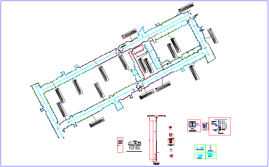 Lighting network of street light on road dwg file
