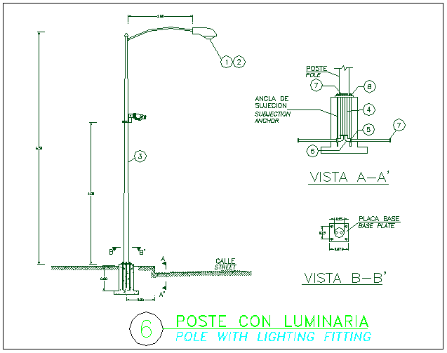 Lighting pole with harm electric installation details dwg file