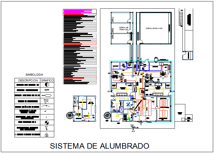 Lighting system for industrial canal view with electrical view dwg file