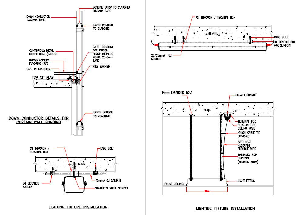 Lighting Fixture Installation In Wall And Slab Drawing DWG File