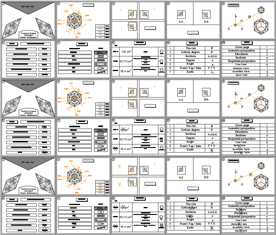 Lighting Unit Block with Elevation and Section in CAD File