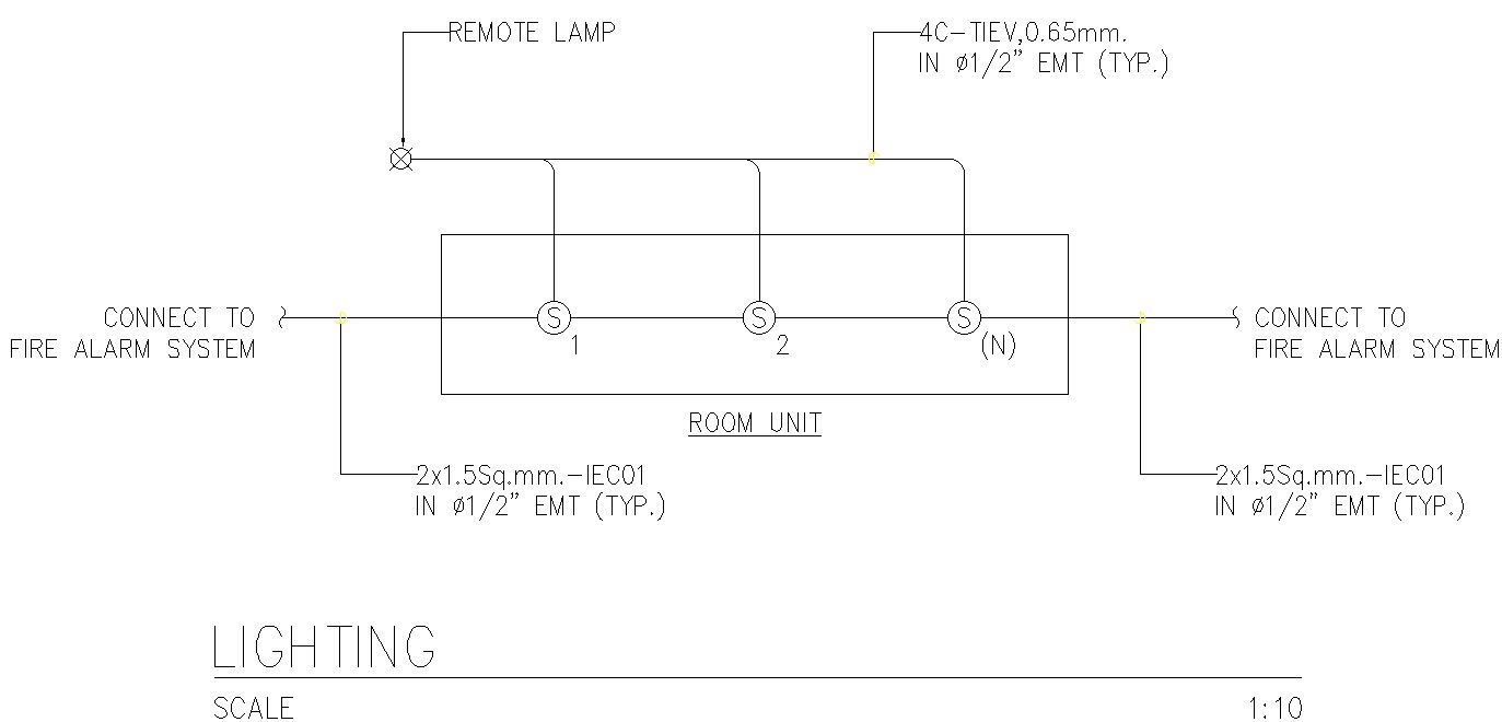 Lighting details of room unit in AutoCAD, dwg file.