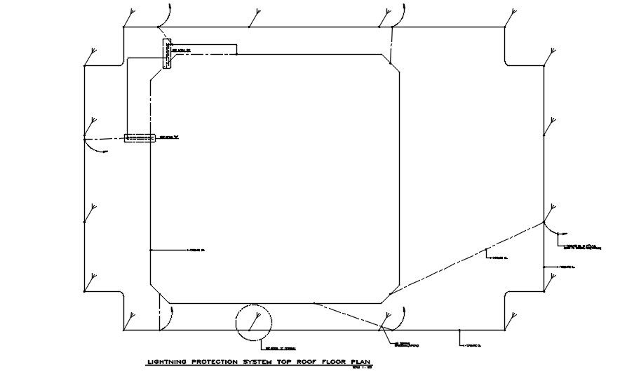 Lighting protection system top roof floor plans are provided in this 2D CAD DWG drawing. Download the AutoCAD 2D DWG file.