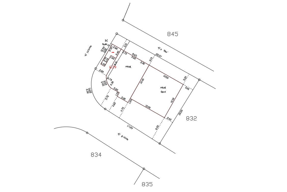 Line Drawing of Final Site Town Planing With Dimension DWG File
