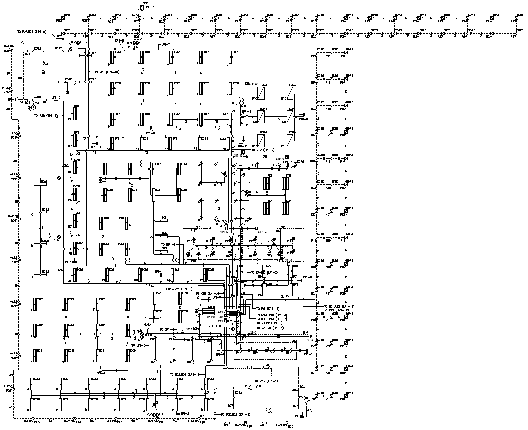 Line Diagram of Commercial building floor Lighting ECR1 ECR2 DWG AutoCAD file