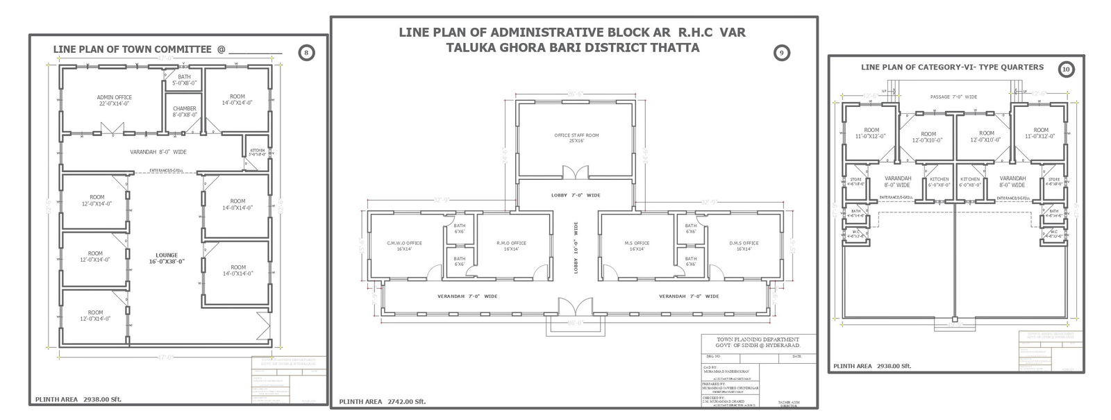 Line plan of administrative block of taluka ghora bari district thatta detail dwg autocad drawing.