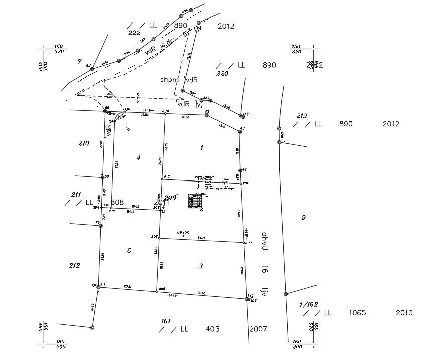 Line plan of plot marking in AutoCAD 2D drawing, dwg file, CAD file