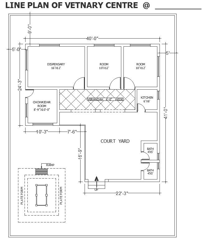 Line plan of veterinary center detailed DWG autoCAD drawing