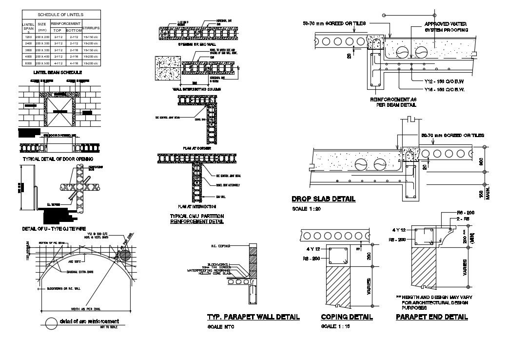 Lintel Beam And Door Opening Section CAD Drawing Download Free DWG File