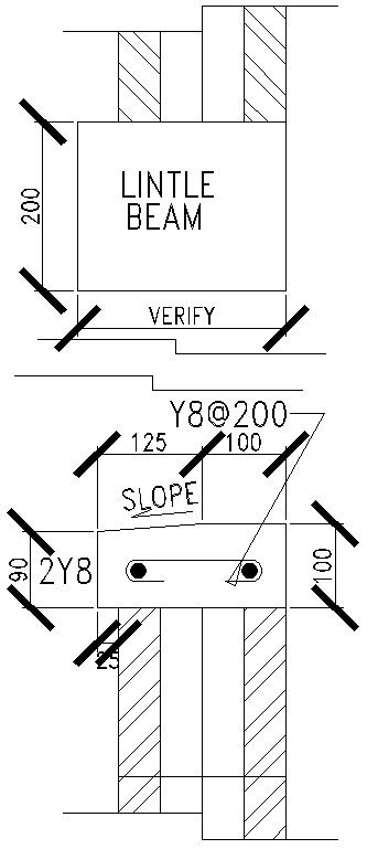 Lintel beam slope details in AutoCAD, dwg file.