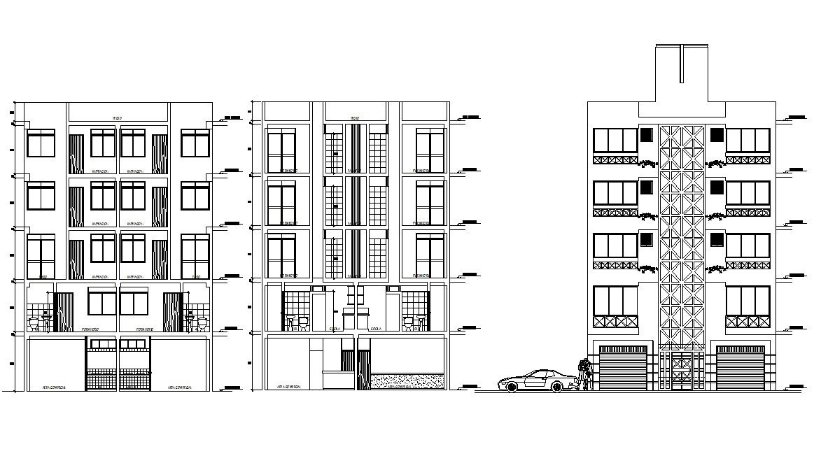 Living Apartment Elevation and Section CAD drawing