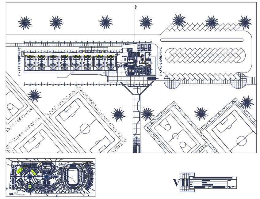 Living area with shelters view with architecture view dwg file