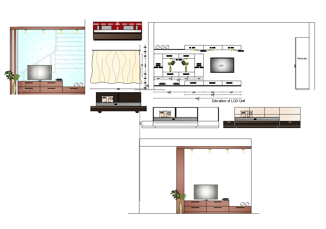 Living room furniture detail elevation layout file