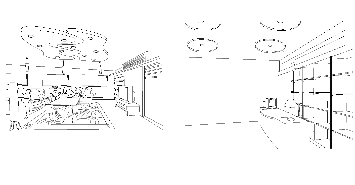 Living room structure detail elevation 2d view layout file