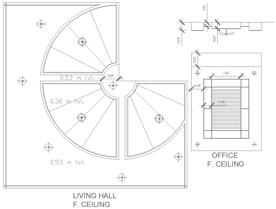 Living Hall Ceiling and Office Ceiling Layout Details AutoCAD DWG