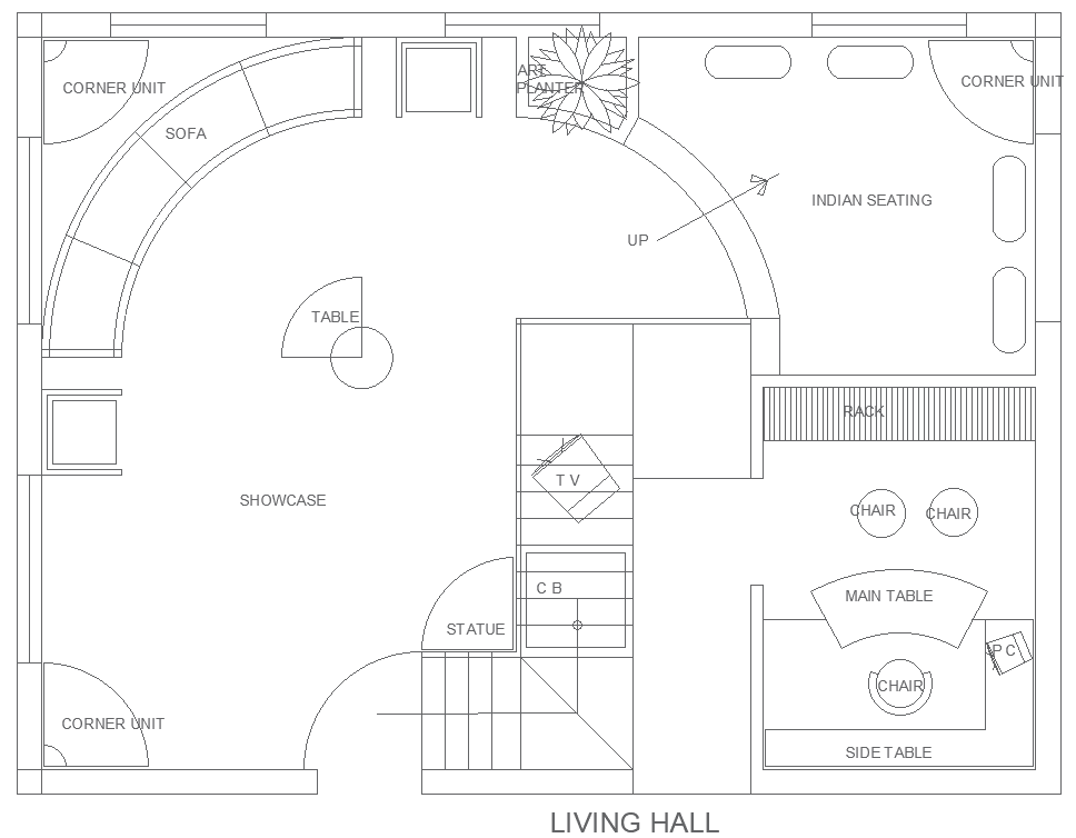 Living Hall Layout Design AutoCAD DWG File