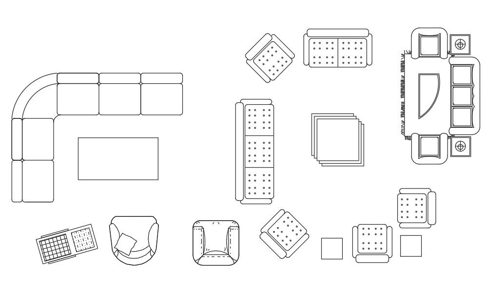Living Room Furniture CAD Blocks Top View Drawing DWG File