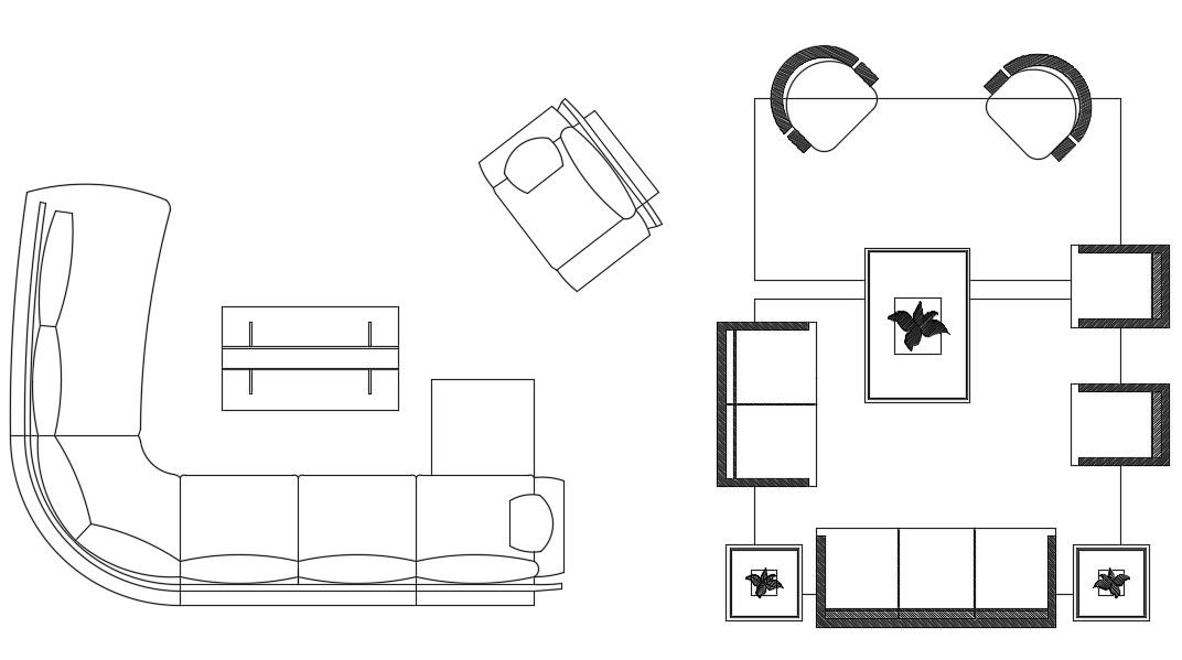 Living Room Furniture Set Up Free CAD Blocks DWG File
