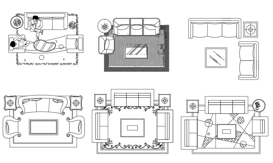 Living Room Furniture With Carpet Drawing DWG file