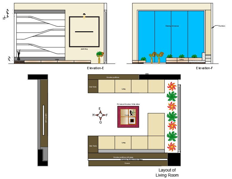 Living Room Layout Plan With Elevation CAD Drawing DWG File