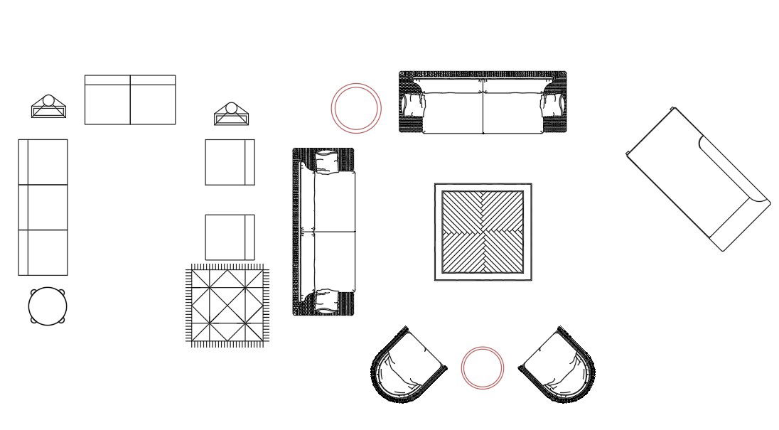 Living Room Sofa Set Furniture DWG File for Planning