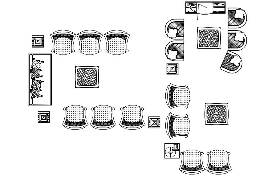 Living room furniture blocks in AutoCAD 2D drawing, dwg file, CAD file