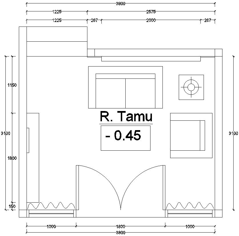 Living room plan design in AutoCAD, dwg file.