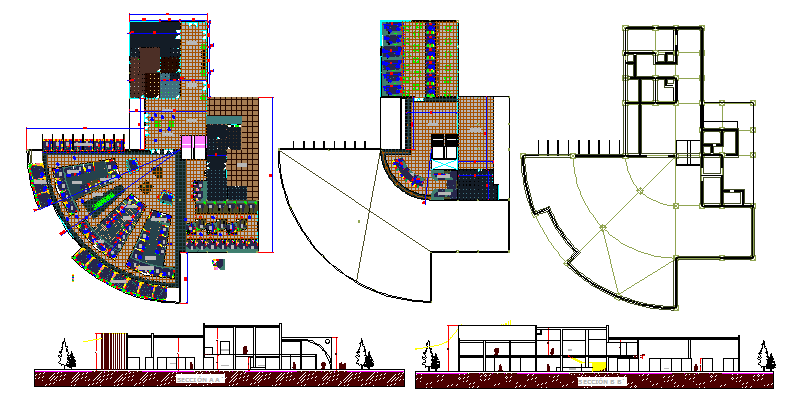 Local city market sectional and floor plan layout details dwg file