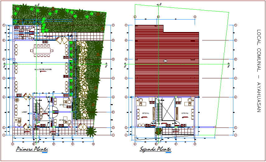 Local communal office first and second floor plan dwg file