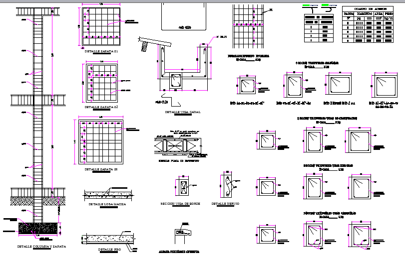 Local family housing column and beam construction dwg file