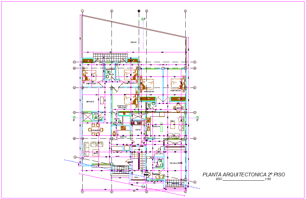 Local family housing floor plan with architectural view dwg file