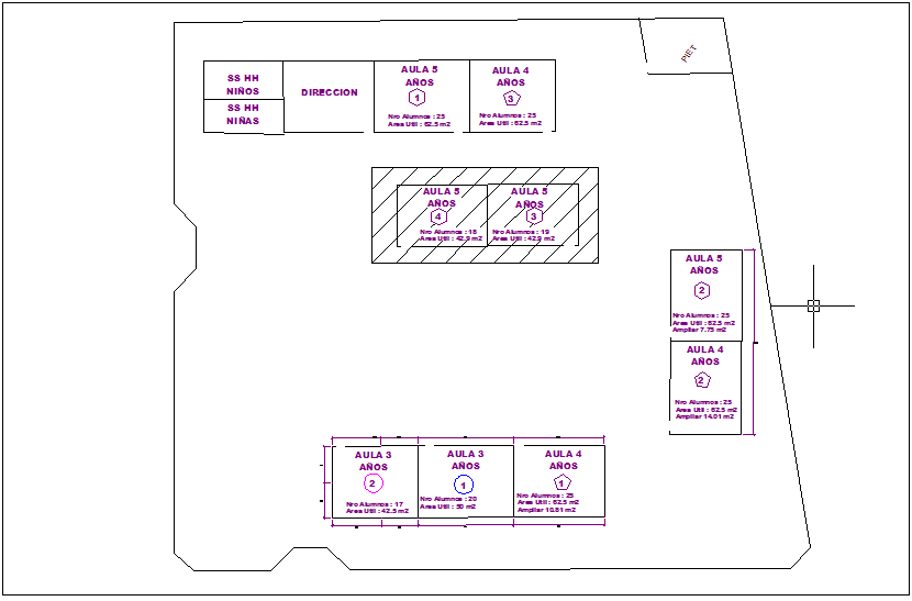 Location view of classroom with simple plan dwg file