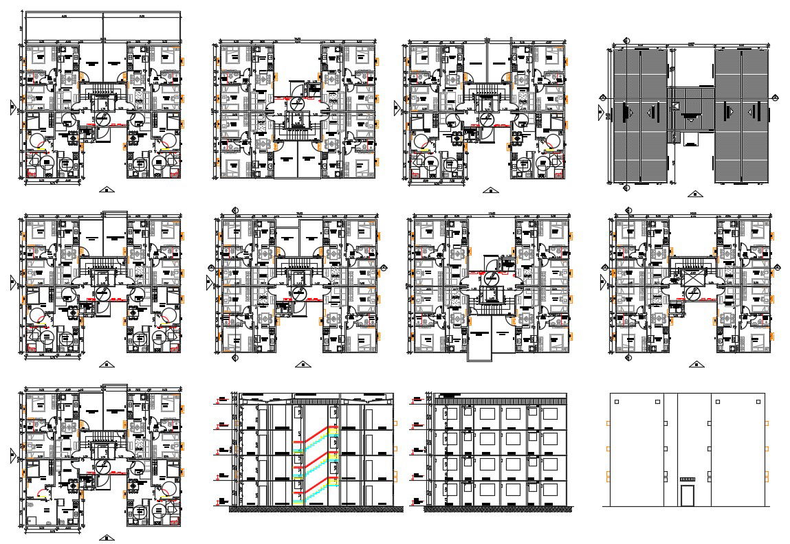 Lodging Apartment Design Floor Plan Elevation and Section CAD Drawing Download