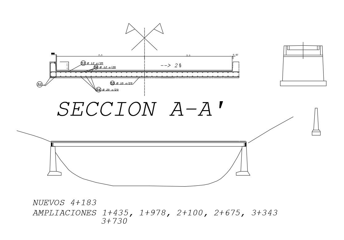 Long bridge elevation, section and auto-cad details dwg file