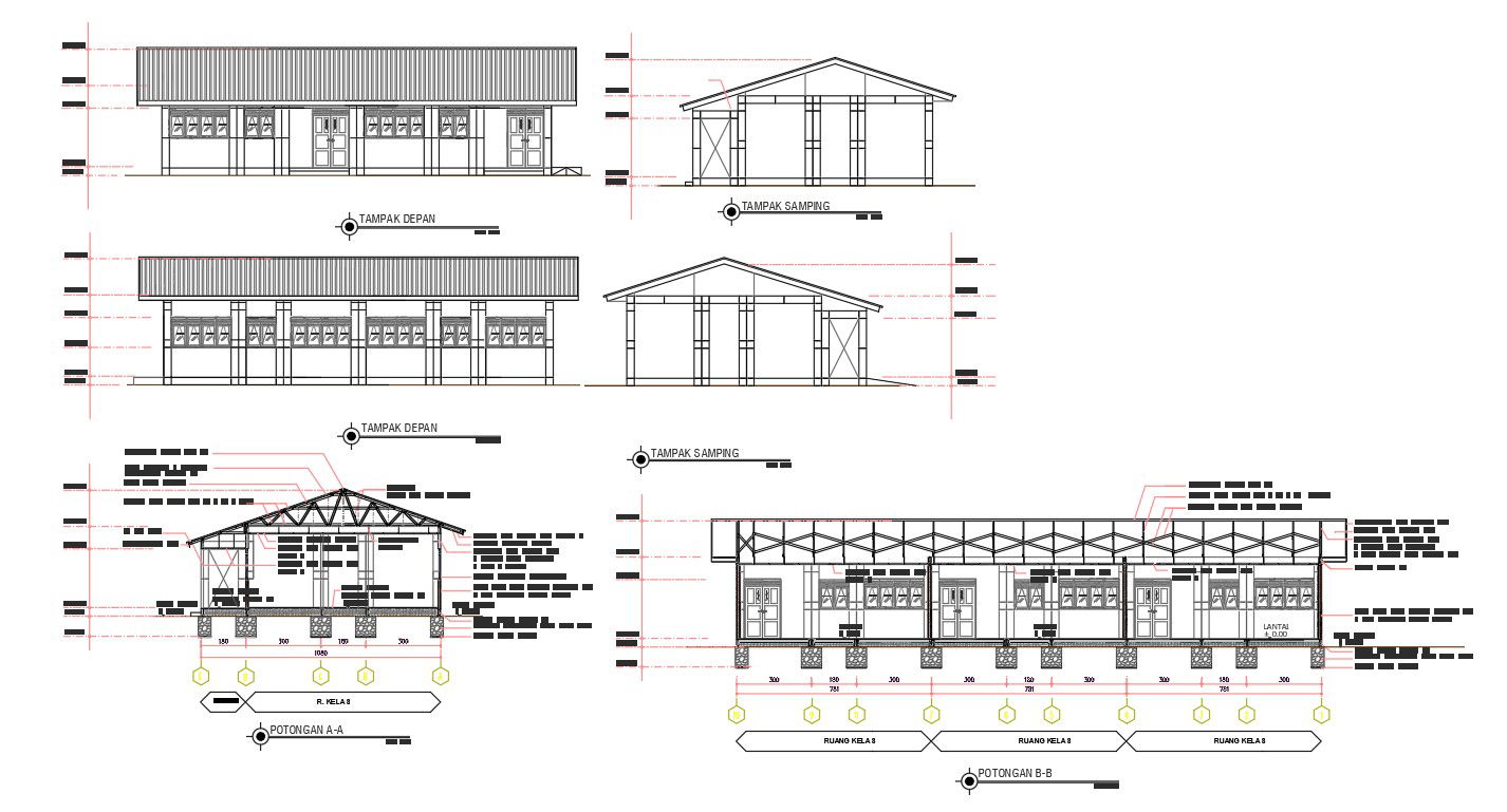 Long Span Roof Building Sectional Elevation Design
