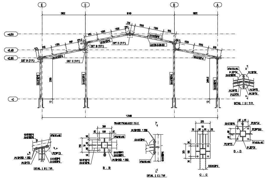 Long Truss Span Structure Drawing DWG File