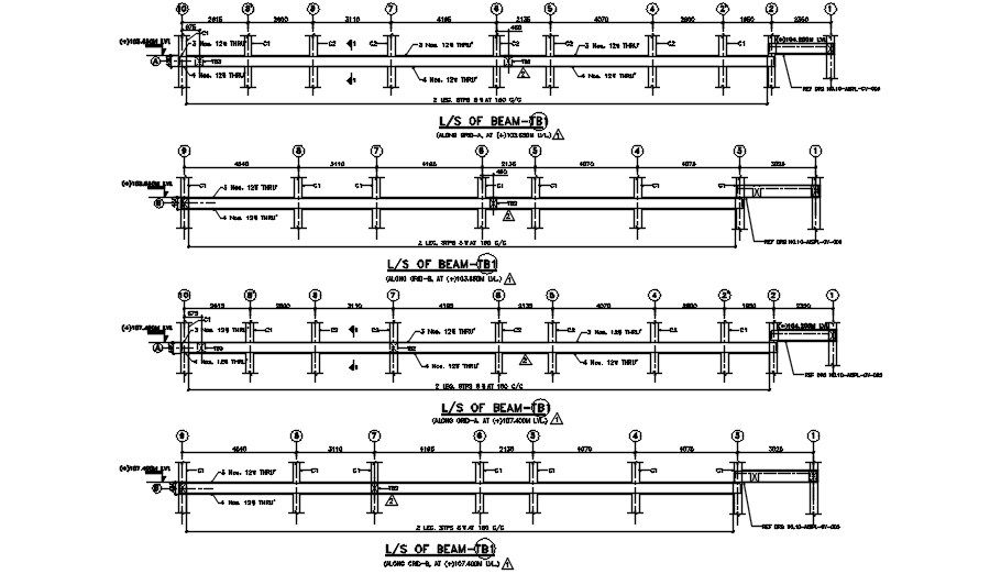 Longitudinal Section of Continuous Beam in DWG Format