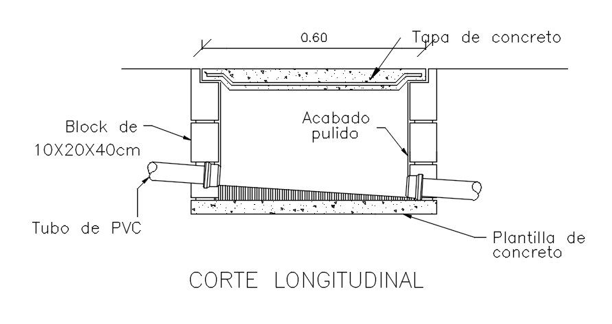 Longitudinal section view of the block is given in this Autocad drawing file.  Download the Autocad drawing file.