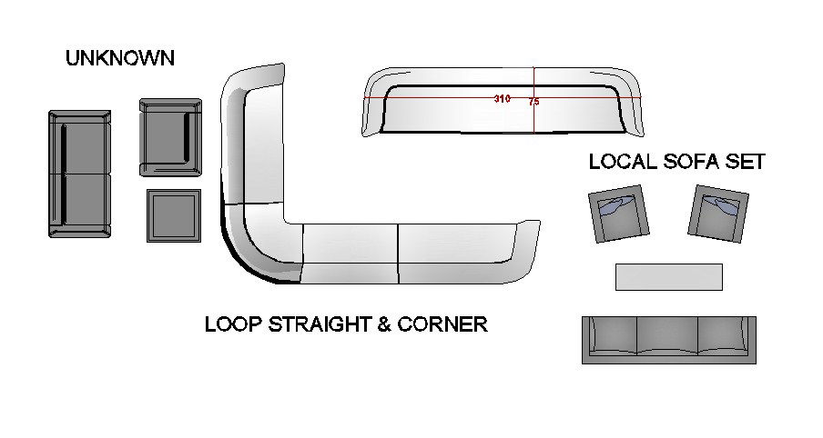 Loop straight and corner sofa set 3d cad drawing details dwg file