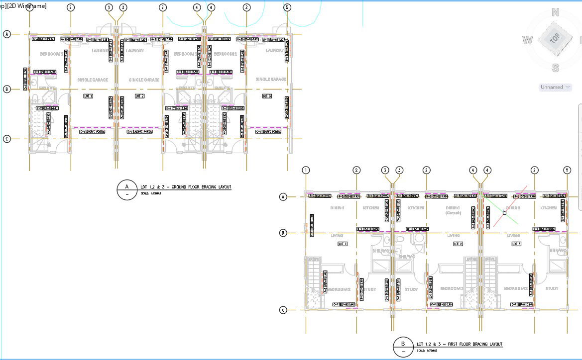 Row House Lots 1 to 3 Bracing Layout CAD Drawing Plan