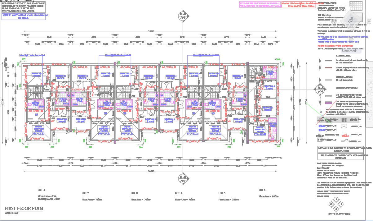 First Floor CAD Layout of Row House Lots One to Six