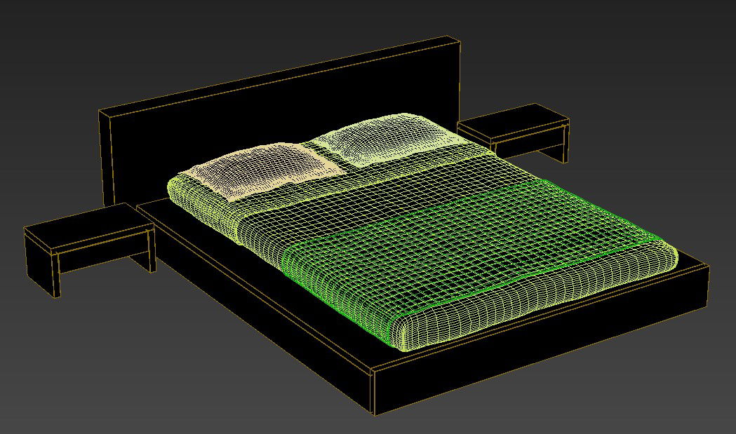 Low Height Wood Furniture Design Bed With Side Table 3D MAX File