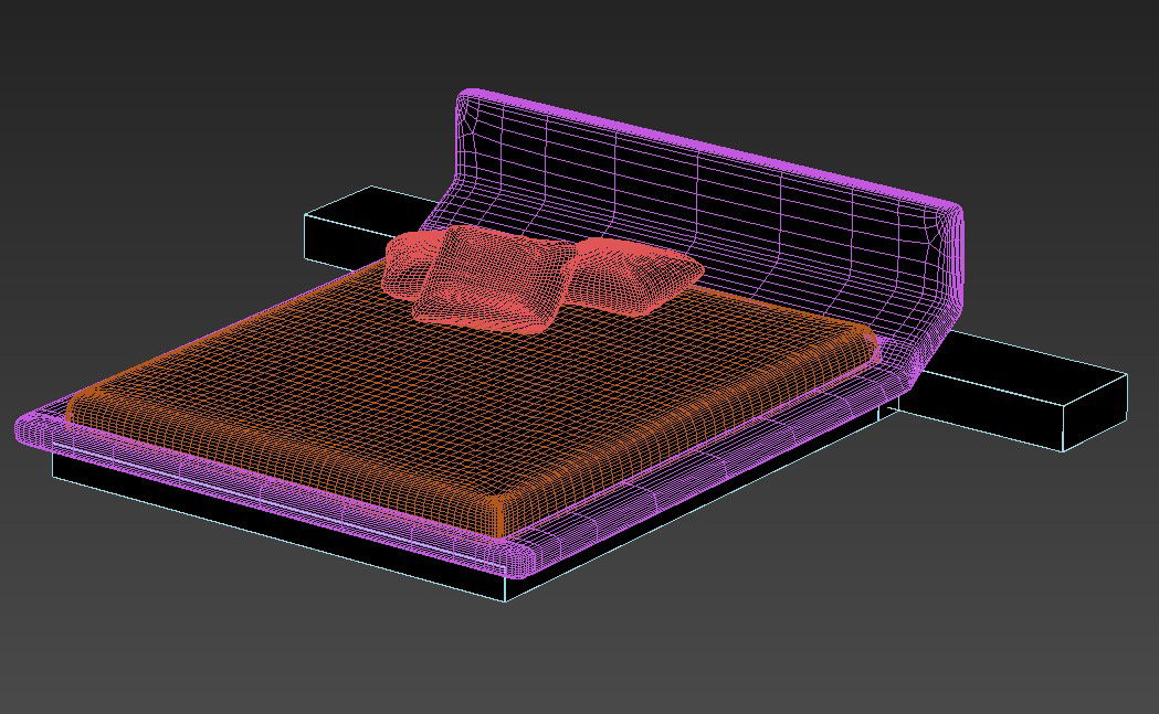 Low Height Wooden Bed And Side Drawer With Rendered In 3D MAX File