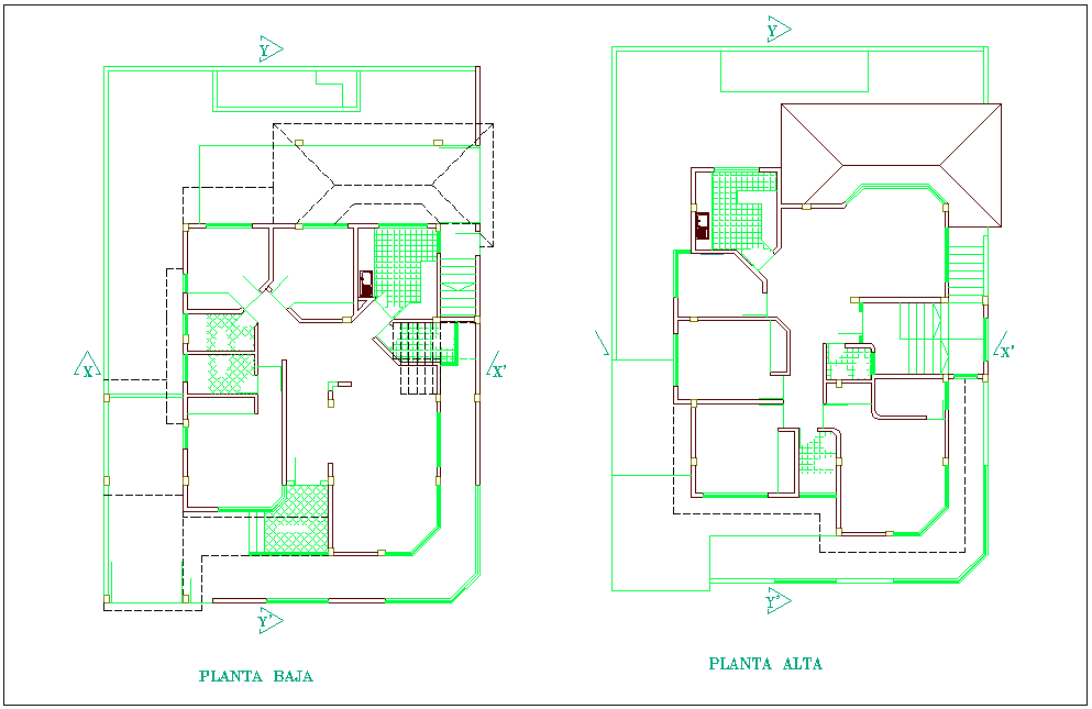 Low and high floor plan of residential area with architecture view dwg file