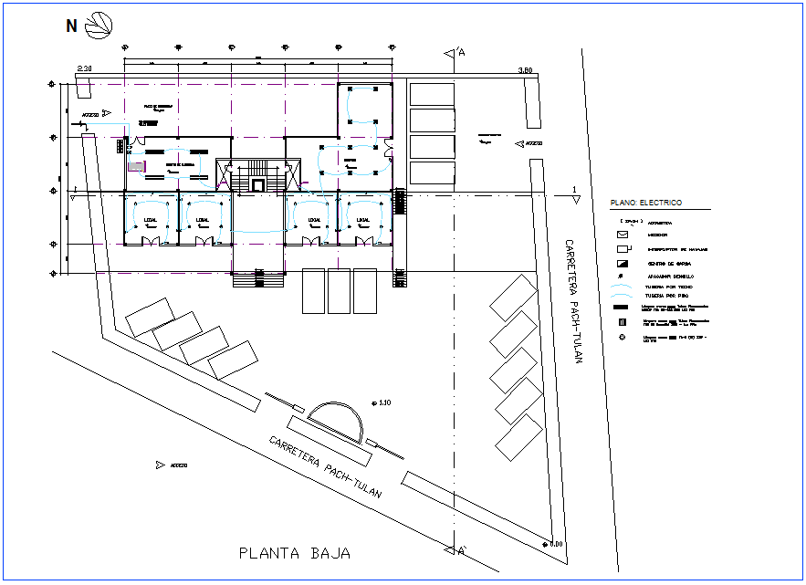 Low floor plan of electrical view of office dwg file