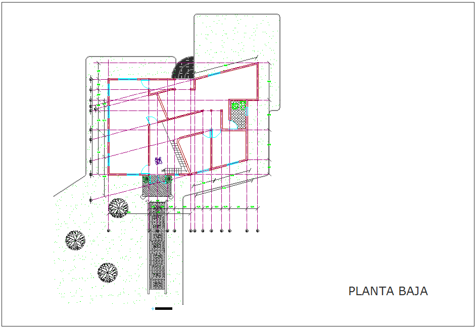 Low floor plan view for administration building dwg file