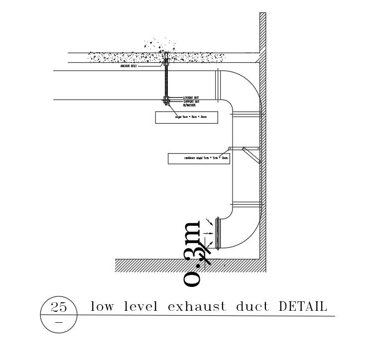 Low-Level Exhaust Duct Detail and Section View in DWG Format