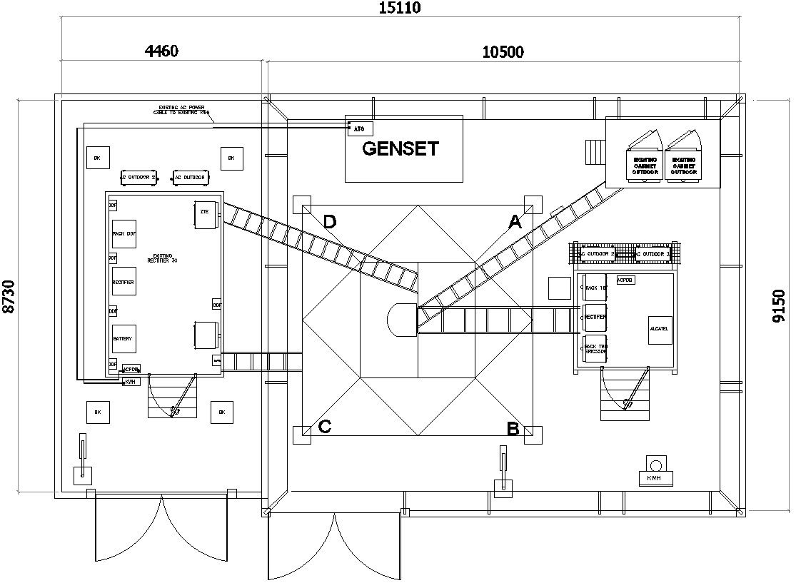 Lower area of tower with detail AutoCAD drawing