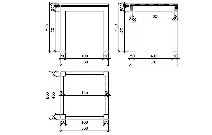 Low table design in AutoCAD 2D drawing, dwg file, CAD file