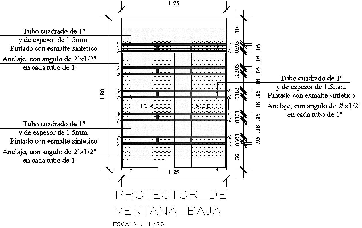 Low window protector in detail AutoCAD drawing, dwg file, CAD file
